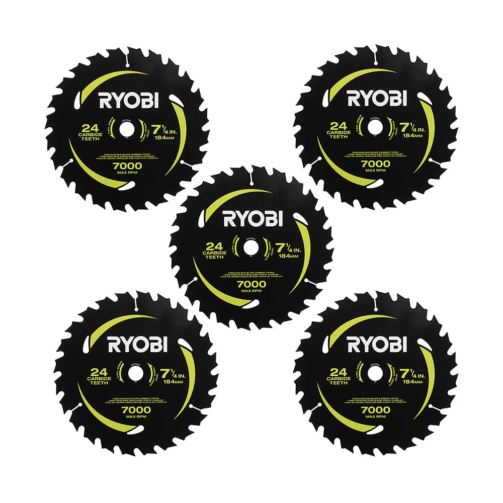 5 PC. 7-1/4" x 24T Carbide Thin Kerf Circular Saw Blade