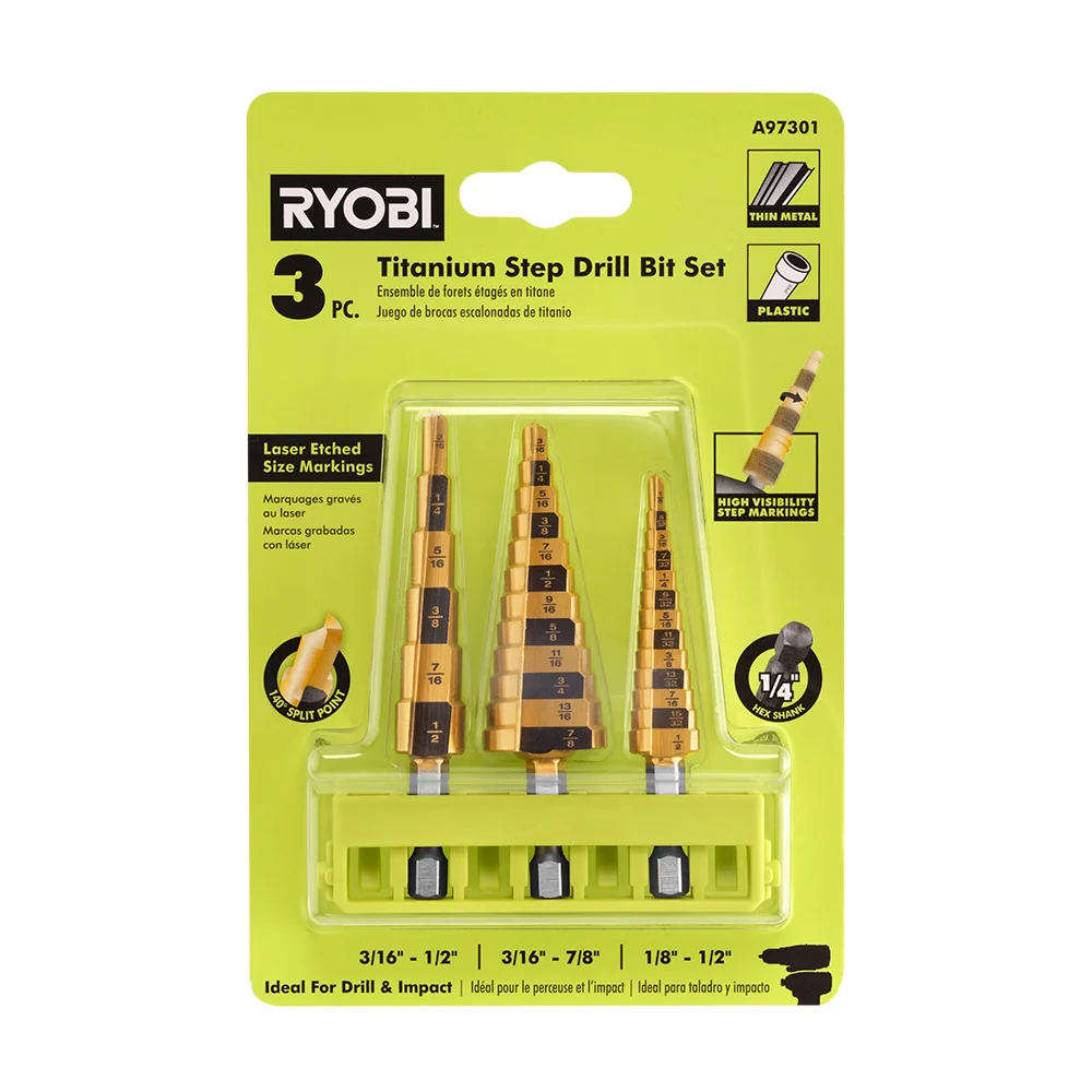 3 PC. Titanium Step Drill Bit Set