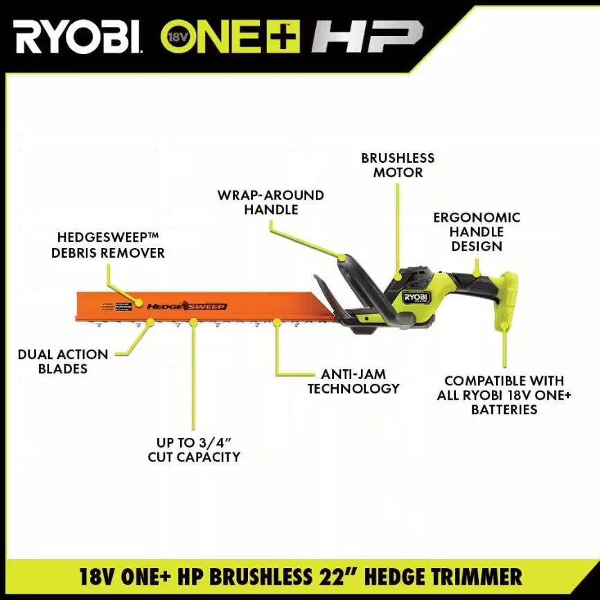 18V ONE+ HP Brushless 22" Hedge Trimmer - Image 6