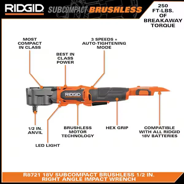 18V SubCompact Brushless 1/2 in. Right Angle Impact Wrench - Image 5