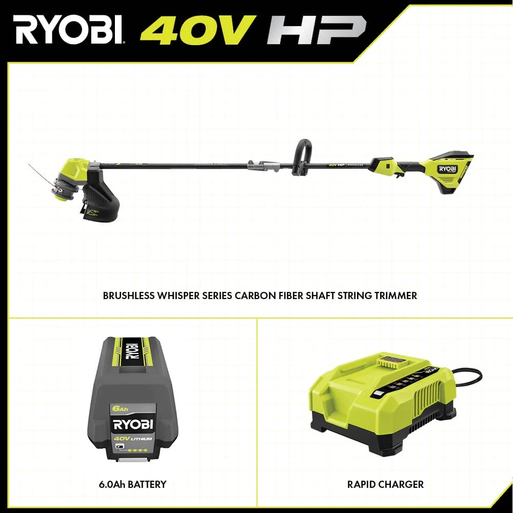 40V HP Brushless WHISPER Series 17" Carbon Fiber Shaft String Trimmer Kit - Image 7