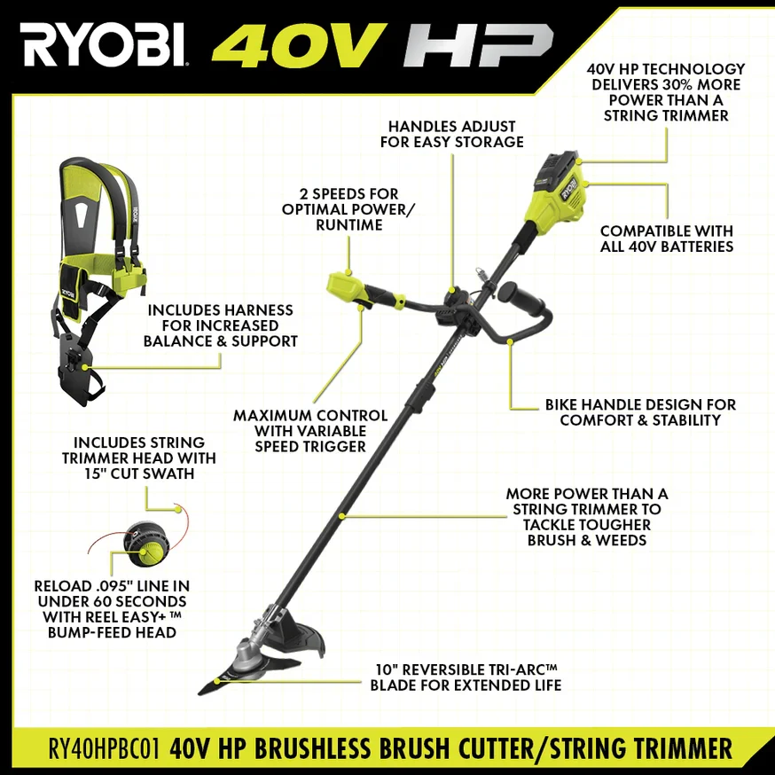 40V HP Brushless Brush Cutter/String Trimmer - Image 3
